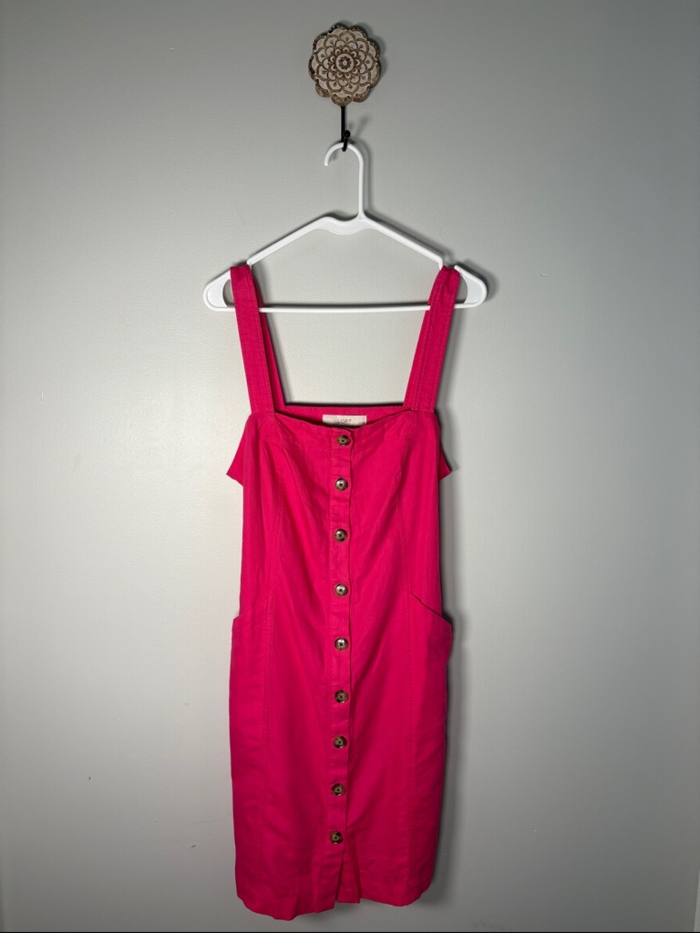 LOFT Hot Pink Button-Front Pinafore